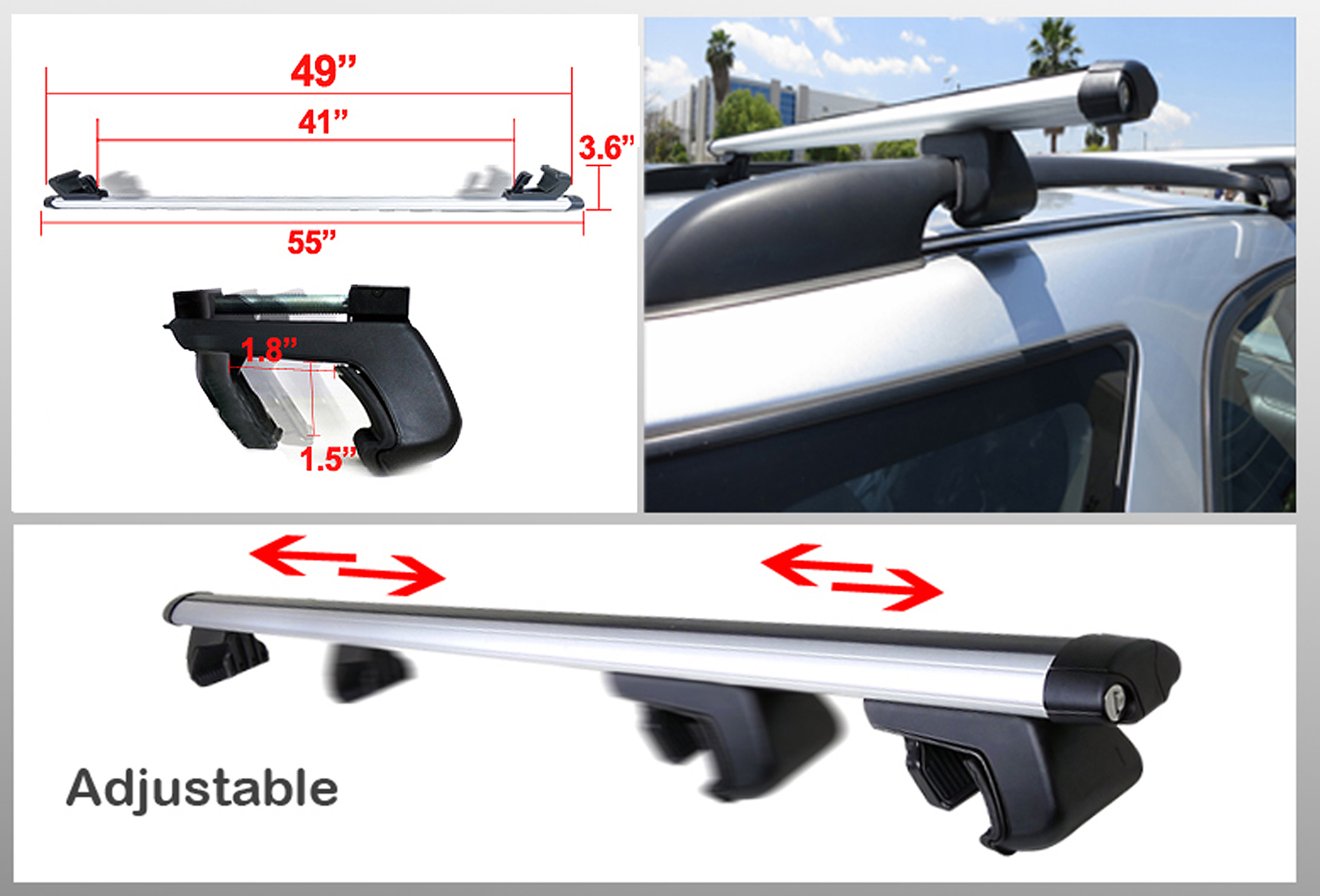 2pc 55 inch Car Top Luggage Cross Bars for Roof Railing SUV Carrier Aluminum V31 eBay